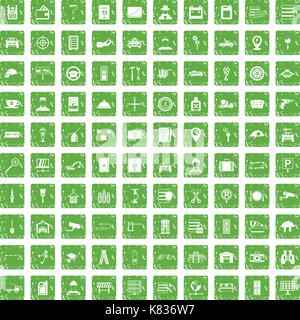 100 keys icons set grunge green Stock Vector