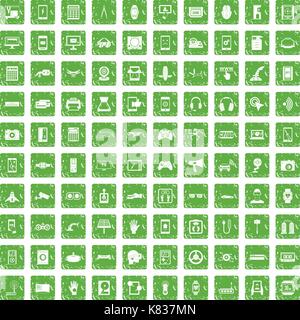 100 adjustment icons set grunge green Stock Vector