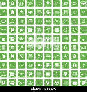 100 knowledge icons set grunge green Stock Vector