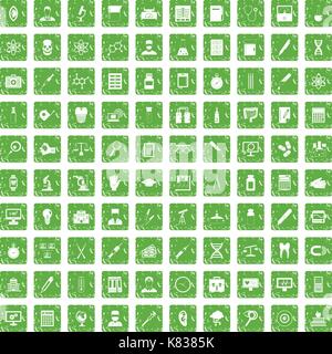 100 lab icons set grunge green Stock Vector