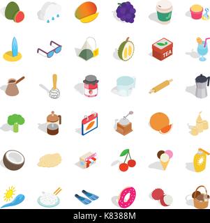 Tea time icons set, isometric style Stock Vector