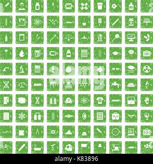 100 laboratory icons set grunge green Stock Vector