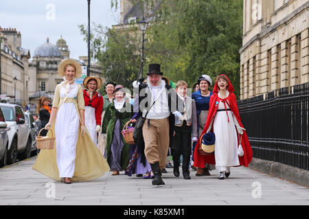 Jane Austen Festival. 8th-17th September 2017. Bath, Somerset, England, UK, Europe. Regency Costumed Mini-Promenade to the Holburne Museum, Sunday 17th September 2017. Last day of the festival which this year marks the 200th Anniversary of Jane Austen's death. Credit: Ian Bottle/Alamy Live News Stock Photo