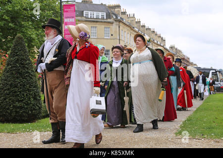 Jane Austen Festival. 8th-17th September 2017. Bath, Somerset, England, UK, Europe. Regency Costumed Mini-Promenade to the Holburne Museum, Sunday 17th September 2017. Last day of the festival which this year marks the 200th Anniversary of Jane Austen's death. Credit: Ian Bottle/Alamy Live News Stock Photo