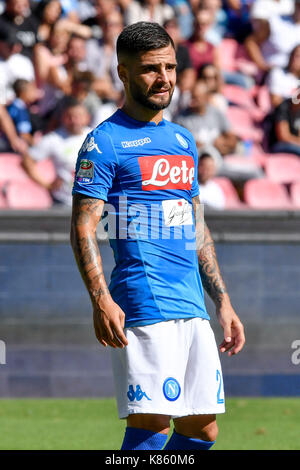 NAPOLI, ITALY - SEPTEMBER 17: Lorenzo Insigne of Napoli in action during the Serie A football match between SSC Napoli and Benevento Calcio at Stadio San Paolo on September 17, 2017 in Naples, Italy (Photo by Marco Iorio) Stock Photo