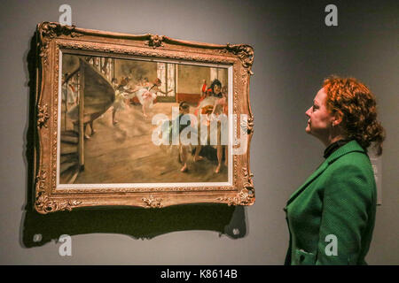 London, UK. 18th Sep, 2017. Press Preview: A collection of Degas artworks from the Burrell collection in Glasgow by French Impressionist Edgar Degas go on display from 20 September 2017 - 7 May 2018 at the National Gallery in London. The Burrell collection is named after Sir William Burrell who donated a large collection of his private artworks to the city of Glasgow in 1944Credit: amer ghazzal/Alamy Live News Stock Photo