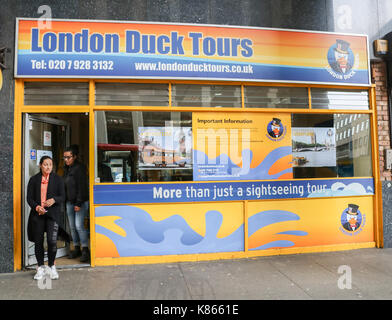 London, UK. 18th Sep, 2017. The amphibious London Duck Tours ceases operating after losing access to the slipway on the Albert Embankment due to the Thames Water supersewer construction works. The amphibious Ducks played a vital role in the second World War and were originally used to carry supplies from ships to points on land saving lives Credit: amer ghazzal/Alamy Live News Stock Photo