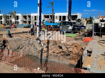 Construction site work on new hotel building, Corralejo, Fuerteventura, Canary Islands, Spain Stock Photo