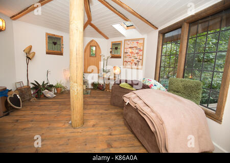 Magical mushroom-shaped tree house in Chiddingfold, Surrey, designed and built by Ben Swanborough named overall winner of Shed of the Year 2017, UK Stock Photo