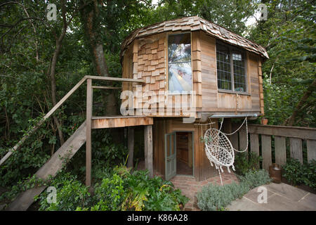 Magical mushroom-shaped tree house in Chiddingfold, Surrey, designed and built by Ben Swanborough named overall winner of Shed of the Year 2017, UK Stock Photo