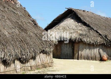 Central America, Panama, Traditional house kuna indians with the roof thatched on a Caledonia island on the San Blas archipelago Stock Photo