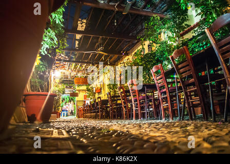 Rhodes, Greece - September 18, 2016: Streets of the night city Rhodes, the Old Town Stock Photo