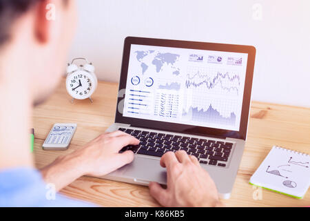 Investor analyzing online financial stock exchange graph with data and business chart on computer screen Stock Photo
