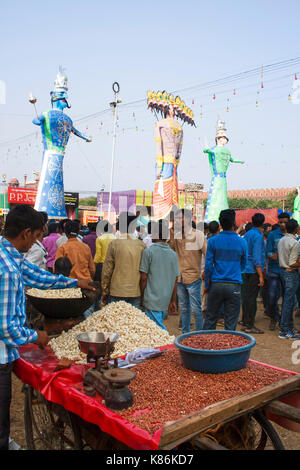 Stalls at Dussehra fair with lal qila, Indian cuisine meals,delhi Stock Photo