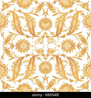 Arabesque vintage decor floral ornate pattern for design template vector. Eastern motif Painting flowers decoration print. Gold illustration for invit Stock Vector