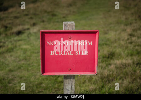 Unintentional silly sign spotted in ancient burial ground. Stock Photo