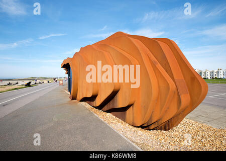 The East Beach cafe in Littlehampton, West Sussex, England is a welded steel monocoque design completed in 2007 Stock Photo