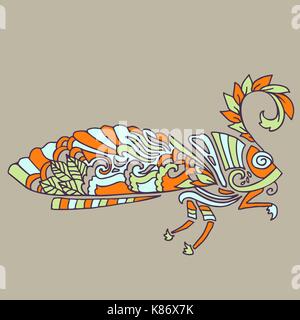 Moth with ethnic floral ornaments. Zentagle pattern. Vector doodle illustration. Night-fly moth. Stock Vector