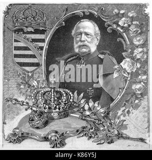 Albert, Frederick Augustus Albert Anton Ferdinand Joseph Karl Maria Baptist Nepomuk Wilhelm Xaver Georg Fidelis, 1828 - 1902, a German King of Saxony and a member of the House of Wettin, Digital improved reproduction of an original woodprint from the 19th century Stock Photo