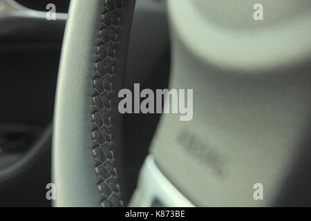 Steering wheel in modern car. Stock Photo