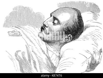 Nicholas I, 1796 - 1855, was the Emperor of Russia from 1825 until 1855, here on the deathbed, Digital improved reproduction of an original woodprint from the 19th century Stock Photo