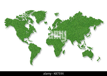 green world map isolated on white background Stock Photo