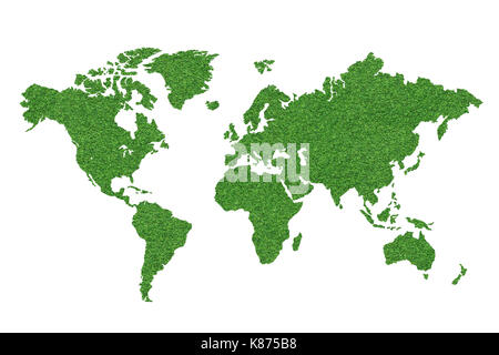 green world map isolated on white background Stock Photo