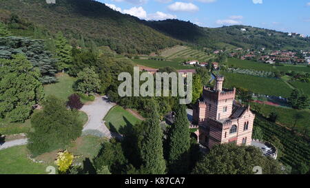 Aerial view of Bonomi Castle in Franciacorta, Brescia, italy Stock Photo