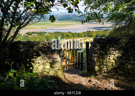 The View Towards Arnside Viaduct and the Lake District from Arnside Knot, Cumbria, UK Stock Photo