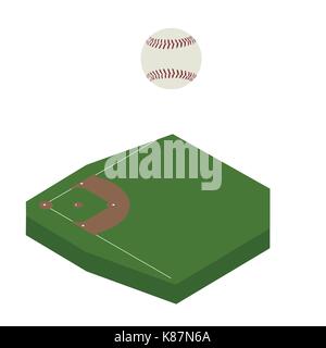 Vector illustration isometric perspective 3d baseball ball and field icon set. Baseball diamond. Sport equipment Stock Vector