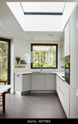 Square partial view of kitchen. Private Home, London, United Kingdom. Architect: Scenario Architecture, 2016. Stock Photo