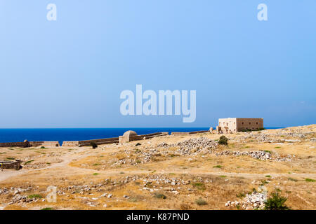 Panoramic view of the walls of the Venetian Fortress (Fortezza) with the sea in the background. Rethymno, Crete, Greece Stock Photo