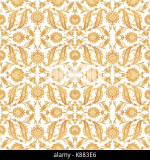 Arabesque vintage decor floral ornate pattern for design template vector. Eastern motif Painting flowers decoration print. Gold illustration for invit Stock Vector