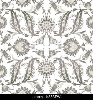 Arabesque vintage decor floral ornate pattern for design template vector. Eastern motif. Painting flowers decoration print. Silver white grey illustra Stock Vector