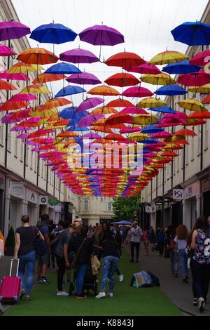 Southgate's Umbrella Street, City Centre. City of Bath, Somerset, UK. August, 2017. Stock Photo