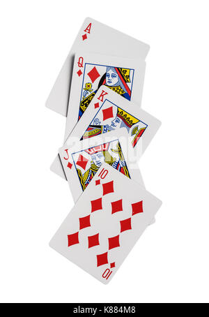 Combination of playing cards diamonds suit poker casino. Isolated on white background Stock Photo