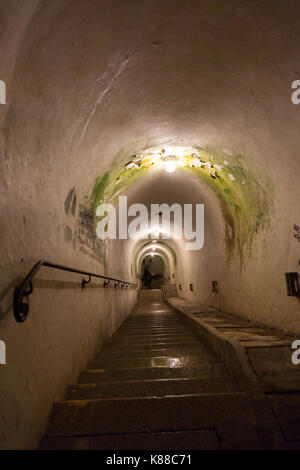 Multi level bunker system behind Hitler's Berghof mansion,  This stairway leads down into the tunnels and is beneath the Hotel zum Türken Stock Photo