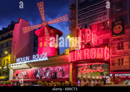 Moulin Rouge at night,Paris France Stock Photo