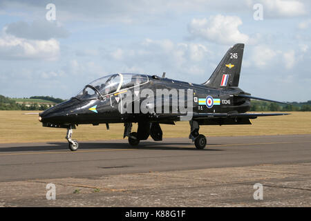 The 2011 RAF solo Hawk display pilot taxiing in after a display at Duxford, Flt Lt Juliette Fleming was the RAF's first official female display pilot. Stock Photo