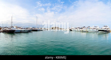 Antibes, France - July 01, 2016: wide angle view of port Vauban with  yachts in Antibes, France. Port Vauban is the largest marina in the Mediterranea Stock Photo