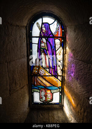 St Columba Stained Glass Window Inside Iona Abbey Scotland Stock Photo ...