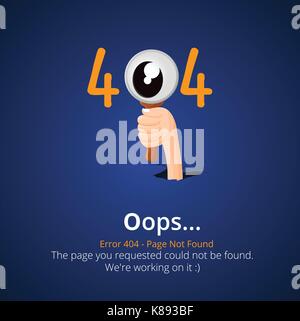 Error 404 page layout vector design. Website 404 page creative concept. The page you requested could not be found. Oops 404 error page. Stock Vector
