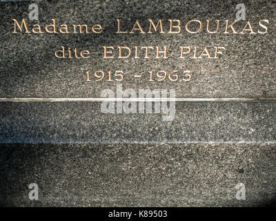 Grave of French cabaret singer Édith Piaf in Père Lachaise Cemetery, Paris, France. Stock Photo