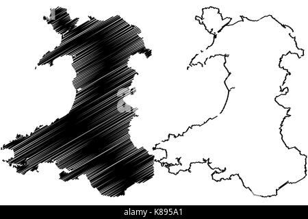 Walesh map vector illustration, scribble sketch Walesh Stock Vector