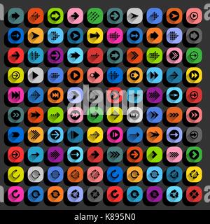 100 arrow color icon in flat style with long shadow. Colored signs on rounded square shapes web button on background. Minimal simple plain style Stock Vector