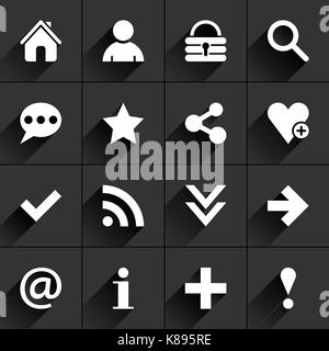 16 basic sign flat icon with gray long shadow. White sign on dark gray background. Tidy, clean, simple, minimal, solid, plain style Stock Vector