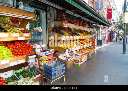 Fruit and vegetable grocer on Green Lanes in Harringay, North London, UK