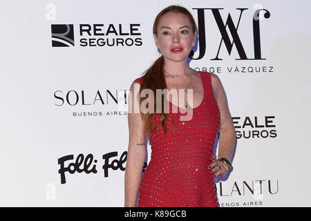 Madrid, Spain. 18th Sep, 2017. Lindsay Lohan during the celebration of the new collection of the signature 'Jorge Vazquez' Spring-Summer 2018 on Monday 18 September 2018. Credit: Gtres Información más Comuniación on line,S.L./Alamy Live News Stock Photo