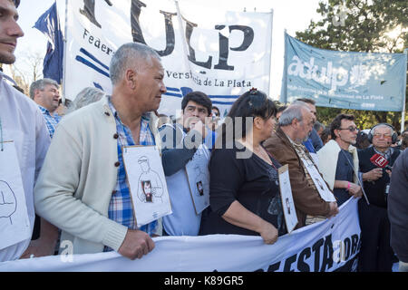 La Plata, Argentina. 18th Sep, 2017. Social, political and human rights organizations march eleven years after the disappearance of Julio Lopez and claim the appearance of Santiago Maldonado. Credit: Federico Julien/Alamy Live News Stock Photo