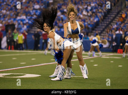 Ot. 17th Sep, 2017. Indianapolis Colts cheerleaders perform during NFL football game action between the Arizona Cardinals and the Indianapolis Colts at Lucas Oil Stadium in Indianapolis, Indiana. Arizona defeated Indianapolis 16-13 in OT. John Mersits/CSM/Alamy Live News Stock Photo